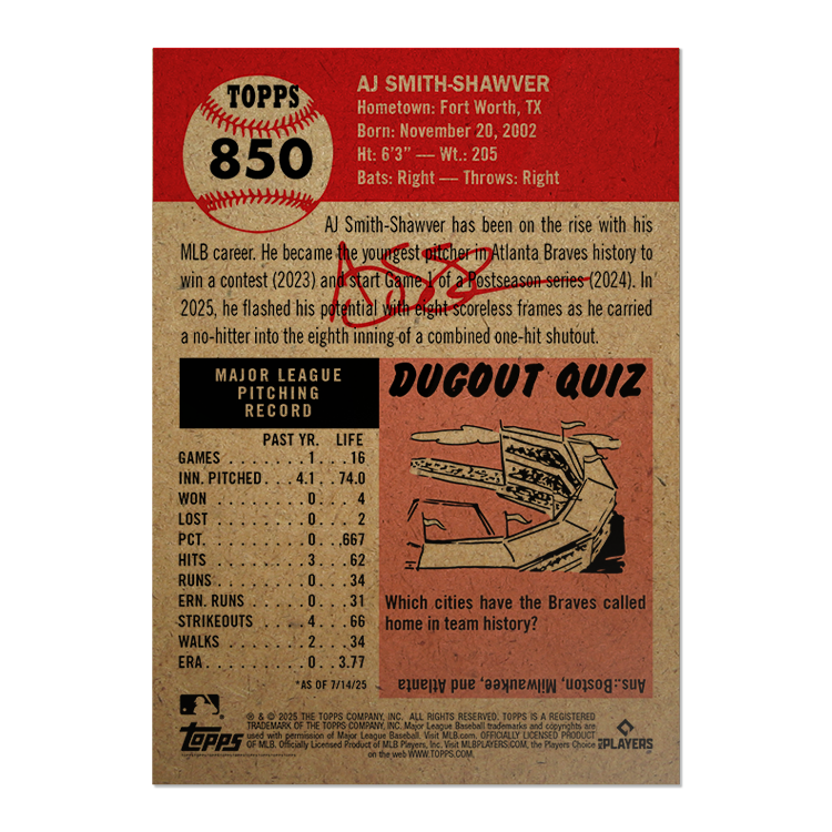 AJ Smith-Shawver - 2025 MLB Living Set® - Card 850