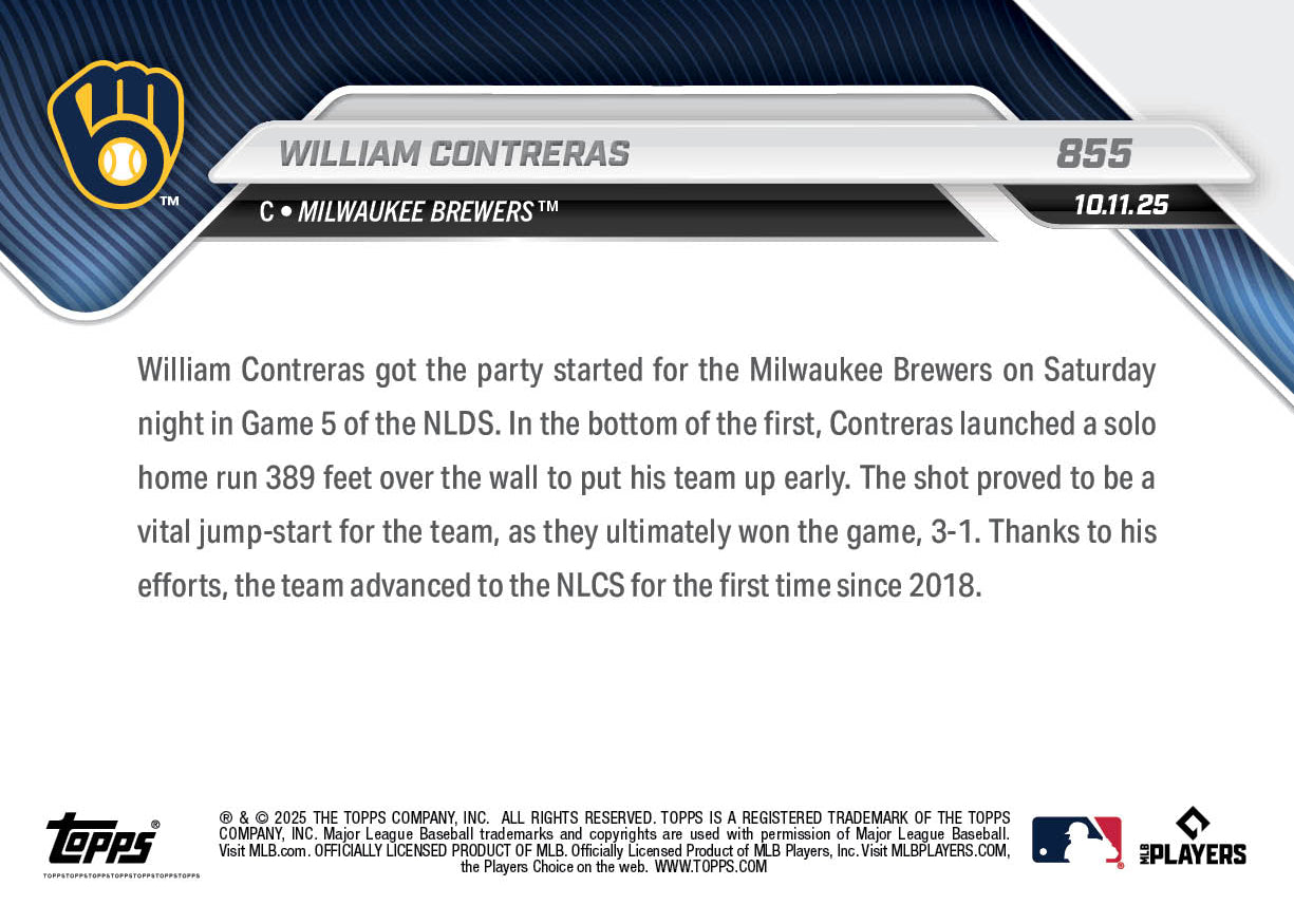 William Contreras - 2025 MLB Topps NOW® - Card 855