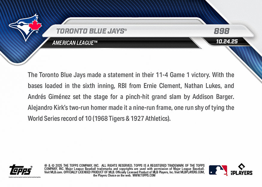 Toronto Blue Jays - 2025 MLB Topps NOW® - Card 898