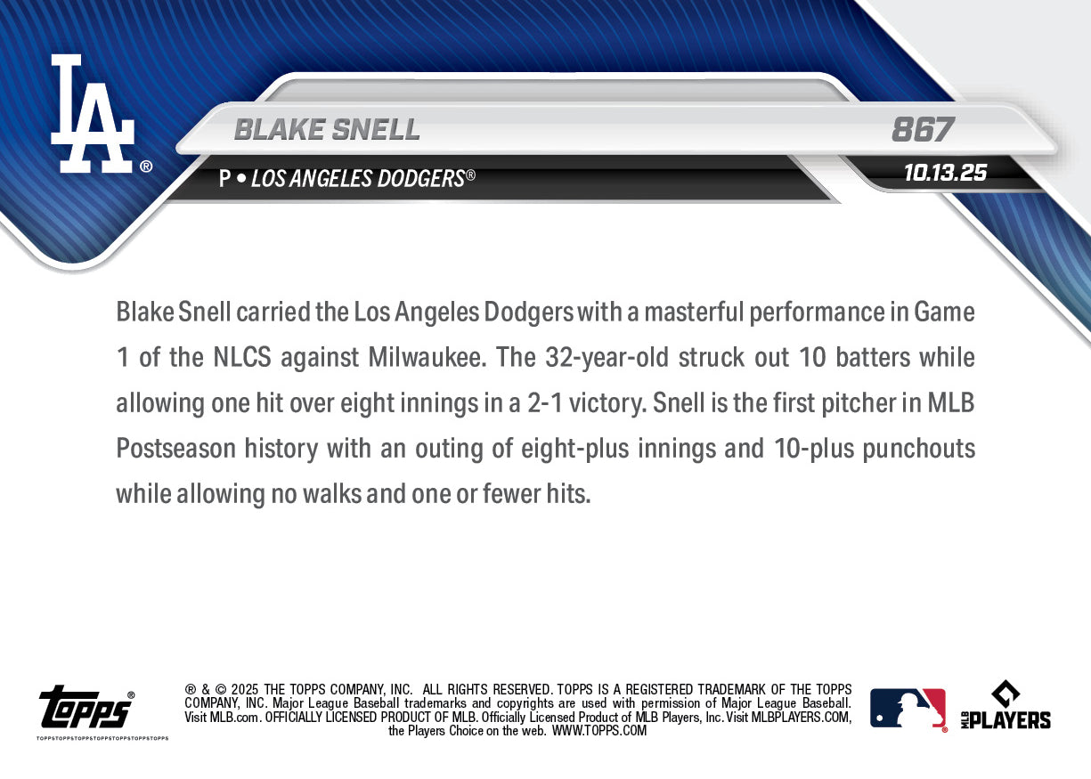 Blake Snell - 2025 MLB Topps NOW® - Card 867