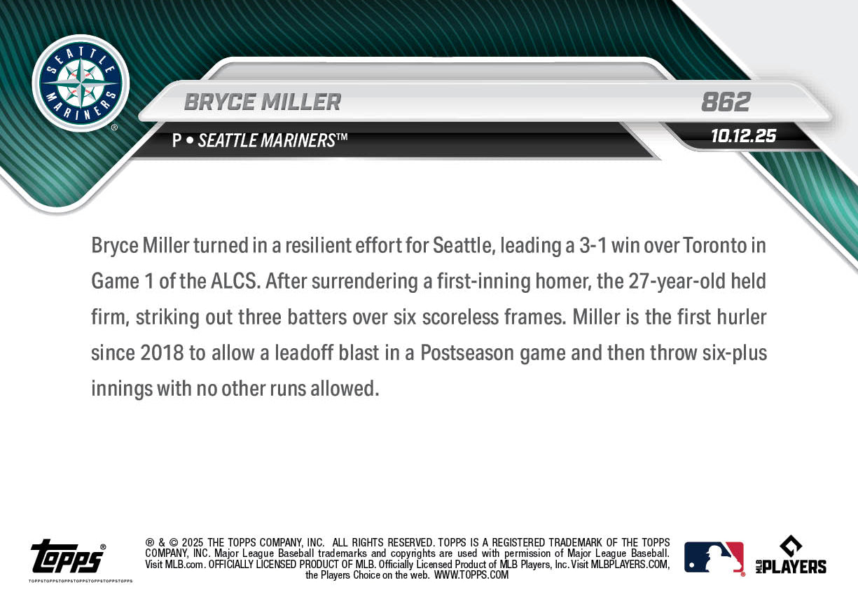 Bryce Miller - 2025 MLB Topps NOW® - Card 862
