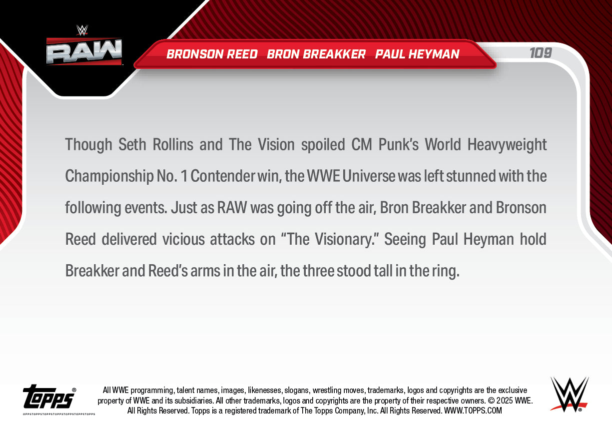 Bronson Reed / Bron Breakker / Paul Heyman - 2025 WWE Topps NOW® - Card 109