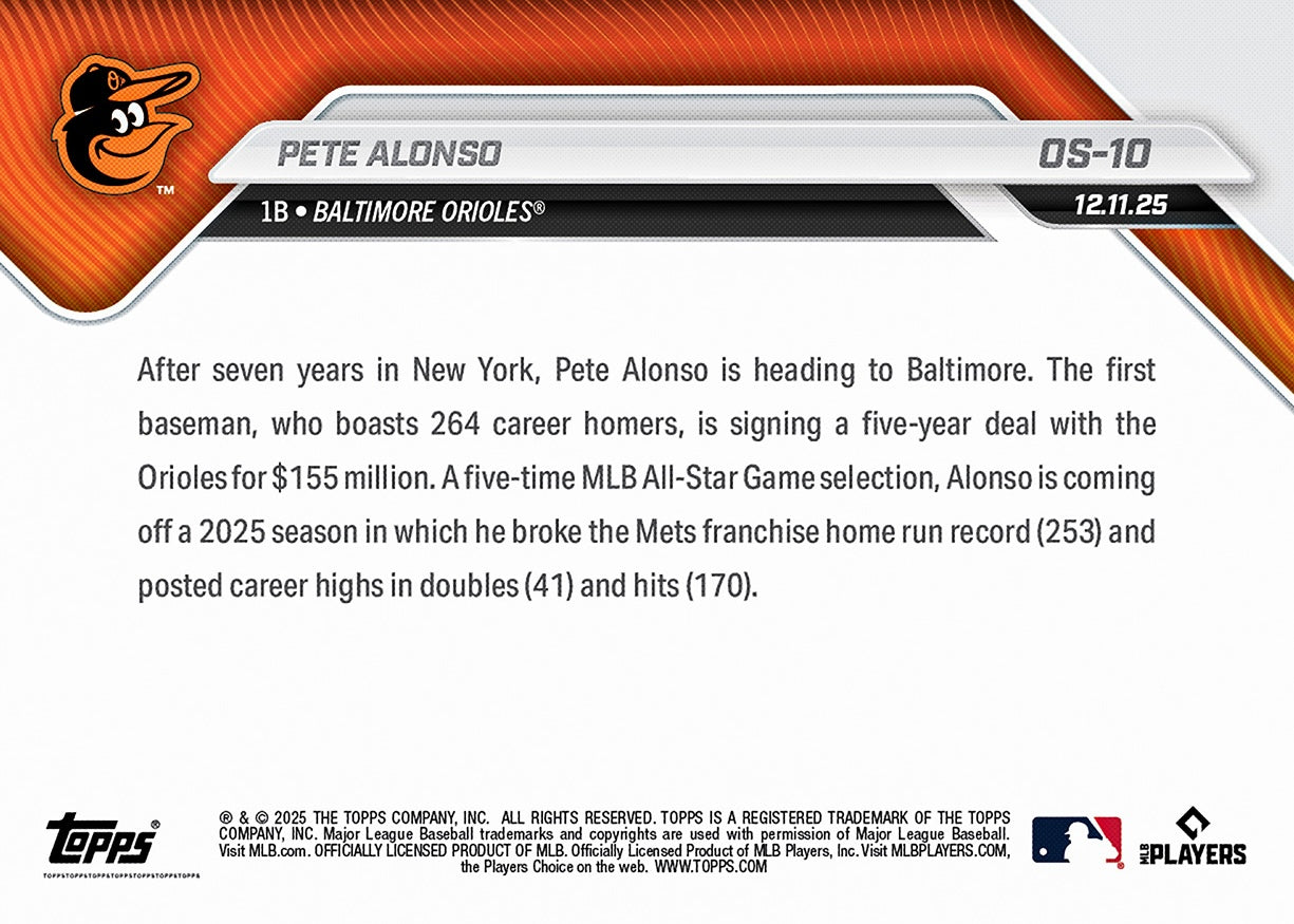 Pete Alonso - 2025 MLB Topps NOW® - Card OS-10