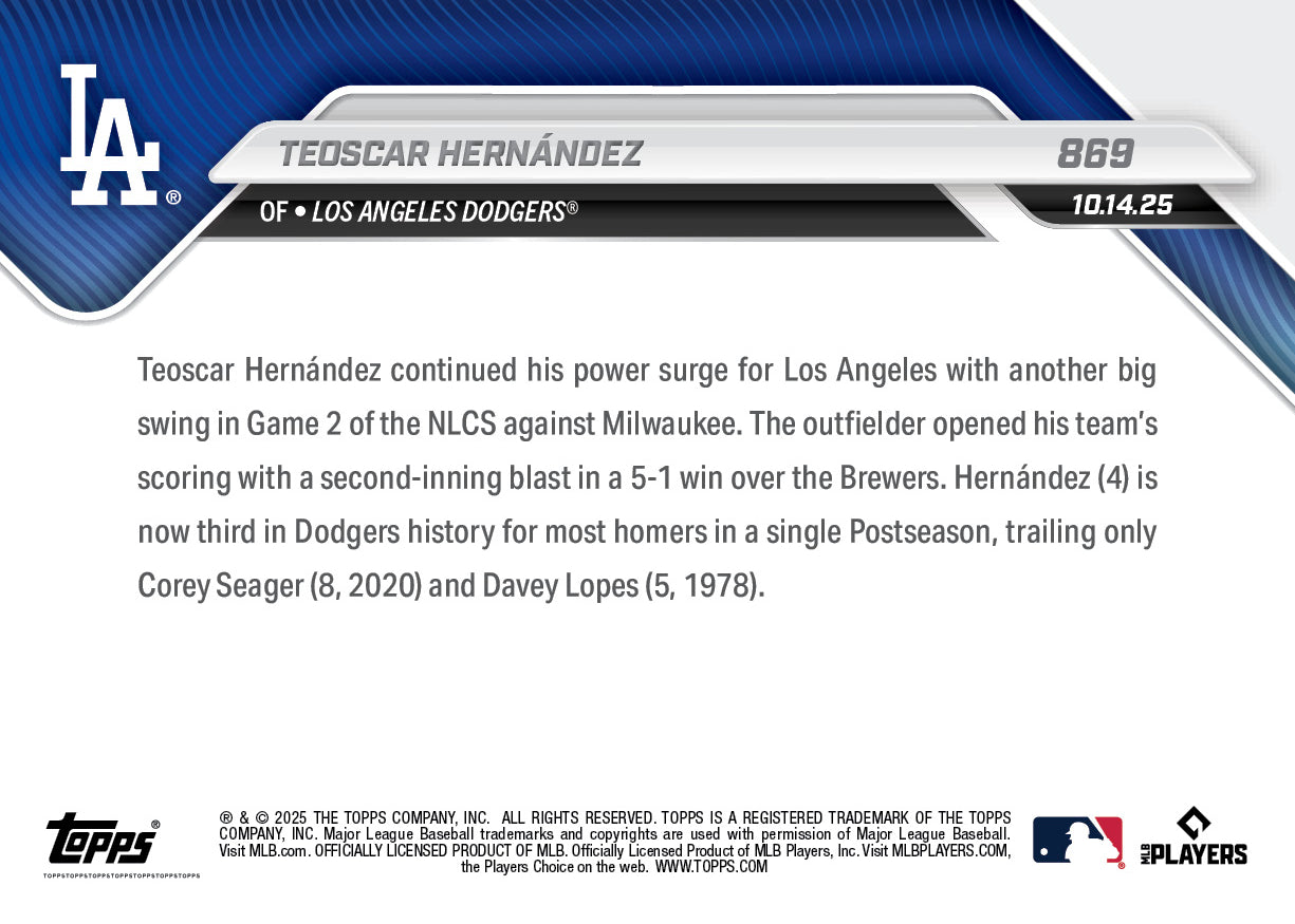 Teoscar Hernández - 2025 MLB Topps NOW® - Card 869